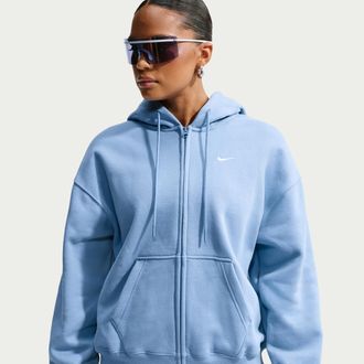 Nike Womens Studio Fleece Medium Weight Oversized Full-Zip Hoodie in Blue | IM8084-486