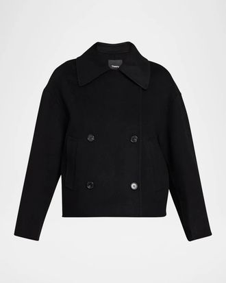 Theory Double-Breasted Wool-Cashmere Short Pea Coat