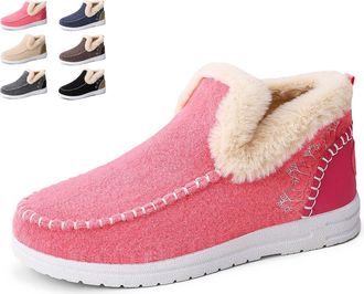 Generic Orthopedic Fleece Slip-On Boots, Womens Plush Flat Snow Boots Warm Faux Fur Lined Winter Ankle Booties Casual Walking Shoes (Pink,4.5)