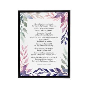 Artery8 Beatitudes Sermon Of The Mount Jesus Framed Canvas Wall Art Print in Purple | Size: W24 x H32