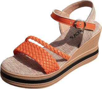 Generic One Word Strap Wedge Heel Sandals For Women Ultra Light Casual Comfortable And Versatile Sandals For Women Flip Flops (Orange, 3.5)