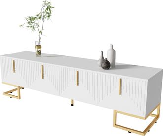 STILVORA Mueble De Tv Con 4 Puertas Y Estantes Integrados, Bisagras Amortiguadas, Patas Regulables, En Tablero De Part&iacute;culas, Blanco, 170&times;40&times;45,5 Cm