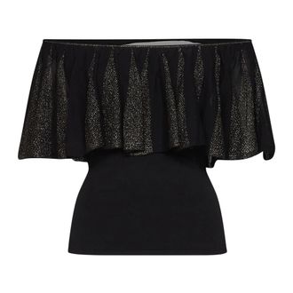 Zimmermann Valiant Ruffled Metallic-Knit Top - Dames - Blouses & Shirts - Zwart - Maat: S Nylon