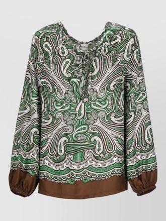Parosh paisley silk blouse long sleeves lace
