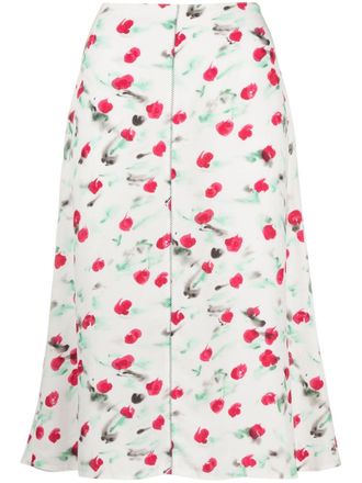 Marni floral-print midi skirt - women - Viscose - 36 - White