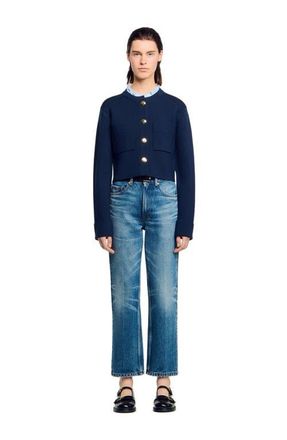 Sandro Cardigan with detachable ruffle collar in Navy Blue at Nordstrom, Size X-Large