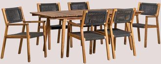 Sklum Sklum - Set De Mesa Rectangular 160-210x90 Cm Extensible Y 6 Sillas De Comedor Con Reposabrazos En Madera De Acacia Tenay