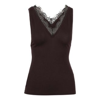 Nanushka Sleeveless Tops, female, Brown, Size: M Ribbed Tank Top with Lace