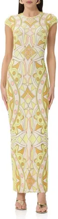 AFRM Cody Cap Sleeve Column Dress in Geo Scarf at Nordstrom, Size X-Large