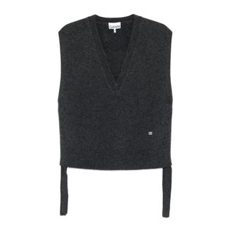 Ganni Truien & Vesten, Dames, Grijs, S, Wol, V-hals Mouwloze Vest