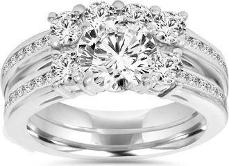 Pompeii3 3 1/2ct Enhanced Diamond Engagement Ring Wedding Set 14K White Gold Watch Video Size: 7