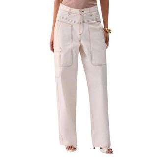 Liu Jo Broeken, Dames, Beige, W26, Katoen, Wijde broek