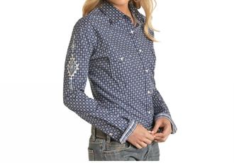 Panhandle Roughstock Ladies Long Sleeve Snap Shirt In Night Blue