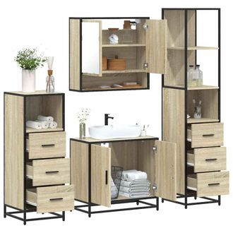 Berkfield Home 4&not;Piece Bathroom Furniture Set&not;Sonoma Oak Engineered Wood in Brown