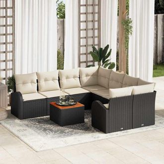 vidaXL Set Divano Da Giardino 9 Pcs Nero Poly Rattan - Vidaxl