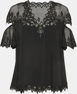 Jonathan Simkhai Jonathan Simkhai Black Lace Trim Crepe Cut-Out Sleeve Detail Blouse