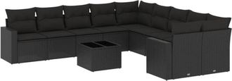 vidaXL Set De Sof&aacute;s De Jard&iacute;n 11 Pzas Y Cojines Rat&aacute;n Sint&eacute;tico Negro Vidaxl