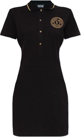 Versace Jeans Couture Jurk met geborduurd logo - Dames - Korte kleedjes - Zwart - 2XS - Katoen - Kleedjes
