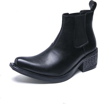 Generic Mens Boots Casual PU Leather Chelsea Dress Shoes Zipper on Side Mid Calf Boots for Men,Black 2,7.5 UK