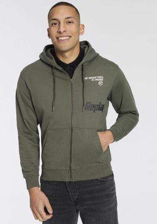 Replay Kapuzensweatjacke REPLAY, Herren, Gr. XXL, army gr&uuml;n, Sweatware, Obermaterial: 100% Baumwolle, normal, ohne Ausschnitt, angesetztes B&uuml;ndchen, Sweatjac