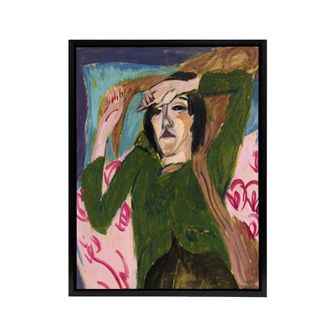 Artery8 Woman in the Green Blouse Kirchner Black Framed Canvas Wall Art Print | Size: W24 x H32
