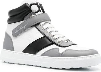 Ferragamo Logo-Print Hi-Top Sneaker - White
