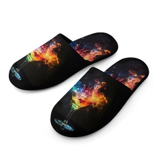 Generic Glowing Martini Glass Mens Flannel Slipper Soft Comfy House Shoes Non Slip Winter Warm Indoor Outdoor Slippers