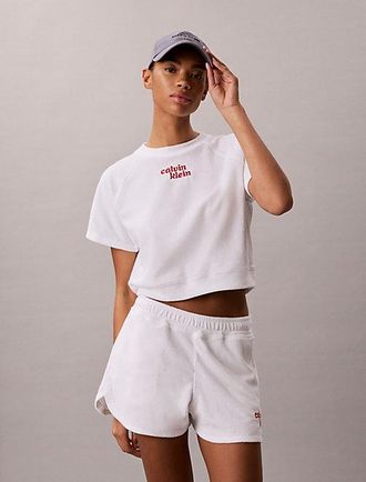 Calvin Klein Top cropped de manga corta de felpa