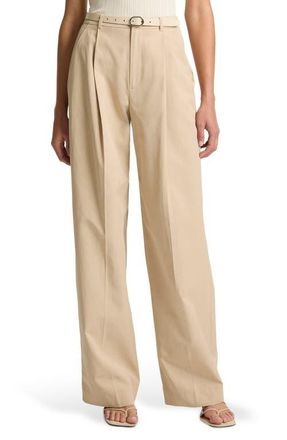 Vince Camille Belted Pleated Straight Leg Pants in Wheatstone at Nordstrom, Size 12