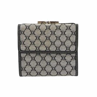 Celine Macadam Silver Black Gray Canvas Leather Wallet (Tri-Fold) (Pre-Owned)