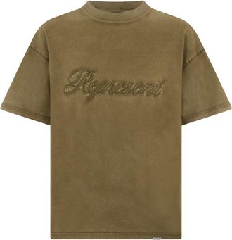 Represent T-shirt met Geborduurd Logo - Heren - T-shirts - Groen - 2XS - Katoen - Tops