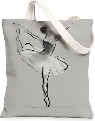 Generic Ballet Canvas Tote Bags, Artistic Dancer Design Reusable Grocery Bags, Elegant Lightweight Washable Shoulder Strap Canvas F, Gray, 13x15 Inch