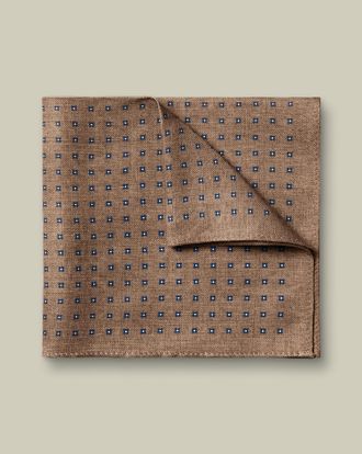 CHARLES TYRWHITT Silk Linen Geo Print Pocket Square - Camel Size OSFA by Charles Tyrwhitt