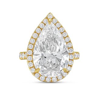 Diana M. Jewels 18kt yellow gold 10cts pear lab grown diamond halo ring with pave band