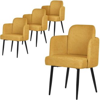 ML Design Ml-design 4x Sillas De Comedor Con Funda De Tela Mostaza, Asiento Sof&aacute; De Sal&oacute;n Con Respaldo Y Reposabrazos De Rat&aacute;n Mueble Tapizado Con Patas De Meta