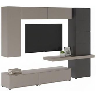 Dmora Parete Attrezzata Portula, Mobile Soggiorno 5 Ripiani, 2 Cassetti, Modulabile, Grigio Tortora