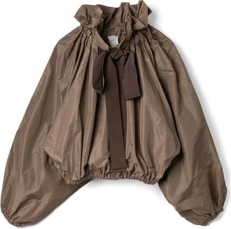 Patou Grosgrain Puff Sleeve Faille Top - female - Patou - Blouses - Brown - M - Blouses & Shirts