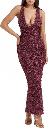 House of CB Carena Flower Appliqué Gown in Nocturne at Nordstrom, Size X-Small