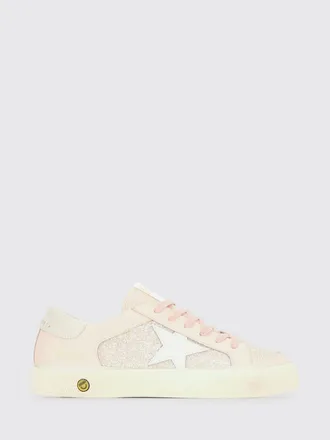 Golden Goose Girls May Leather and Glitter Fabric Sneakers with Embroidery