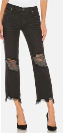 Free People Maggie Straight Leg Jeans In Washed Black