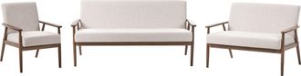 Beliani Conjunto De Sala De Estar Retro Sof&aacute; 3 Plazas Sof&aacute; 2 Plazas Y Sill&oacute;n Tapizado De Poli&eacute;ster Estructura De Madera Beige Y Marr&oacute;n Oscuro Esrum