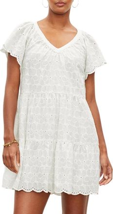 Velvet Wynette Embroidered Cotton Dress In White