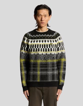 Lyle & Scott Lyle And Scott Mens Fair Isle Knitted Tartan Jumper - Black - Size: 36