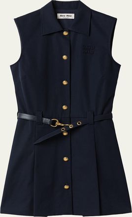 Miu Miu Sleeveless Belted Cotton Mini Shirtdress