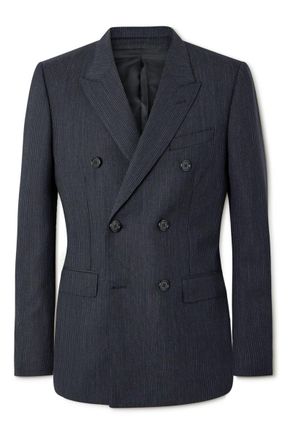Celine Slim-Fit Double-Breasted Pinstriped Wool Blazer
