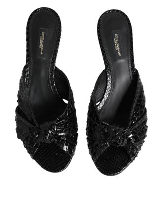 Dolce & Gabbana Womens Black Leather Heels Slides Sandals Shoes Python
