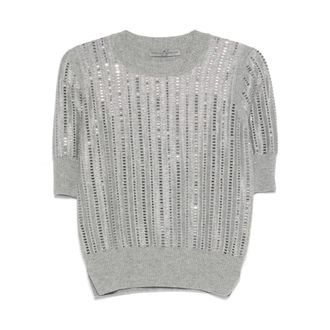 Ermanno Scervino Truien & Vesten, Dames, Grijs, L, Wol, Gestreepte wol-kasjmier top