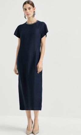 Brunello Cucinelli Twill dress with monili in Blue at Nordstrom, Size Xx-Small Eu