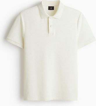 H&M Slim Fit Jacquard-knit Polo Shirt in Cream at Nordstrom, Size Xxx-Large