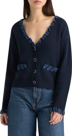 NVLT Denim Trim Cardigan Sweater in Navy at Nordstrom Rack, Size X-Large